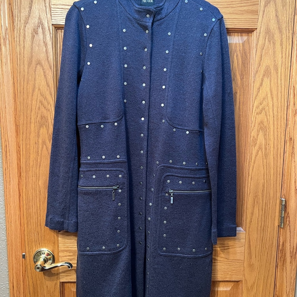 NIC+ZOE Navy Studded Long Coat